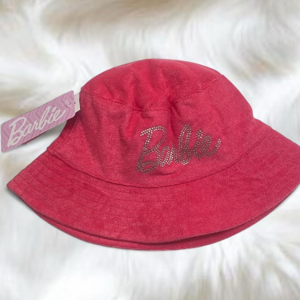 Hot Pink Barbie Rhinestone Logo Bucket Hat - Picture 2 of 6